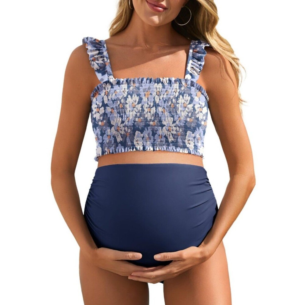 Summer Mae Maternity High Waist Bikini Swimsuit Two Piece Ruffled Hem XX-Large